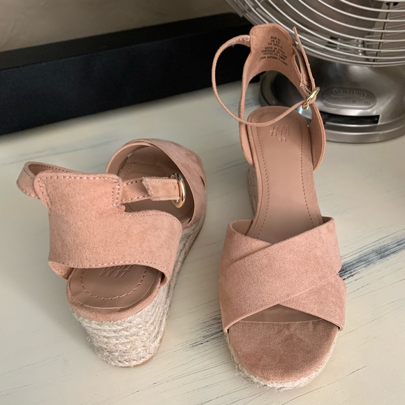 H&M | Shoes | Hm Nude Espadrille Wedge Sandals | Poshmark